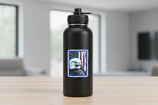 Bald Eagle Over American Flag