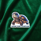 Sticker of a turtle with 'I Stop for Turtles' text on green fabric
