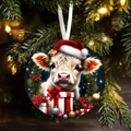 Ceramic Ornament - Highland Cow Celebrating The Holidays
