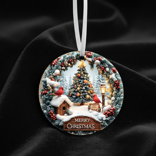 3" Single Sided Ceramic Ornament - Christmas Tree - Merry Christmas