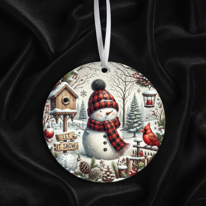3" Single Sided Ceramic Ornament - Snowman - Let It Snow