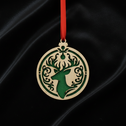 2 1/2" Wood Christmas Ornament - Depicting a Reindeer On a Green Background