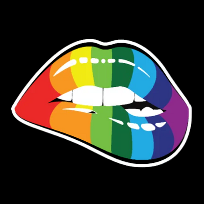 Rainbow-colored lips graphic on a black background